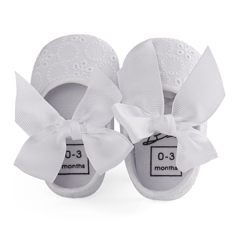 Estamico Baby Girls Princess Bowknot Soft Sole Cloth Crib Shoes Sneaker White, 0-3 Months - Image 3